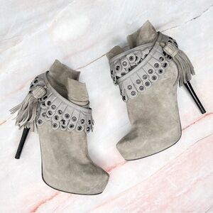 3.1 Phillip Lim Dee Dee Gray Suede Leather Stiletto Booties Boots Heels 36